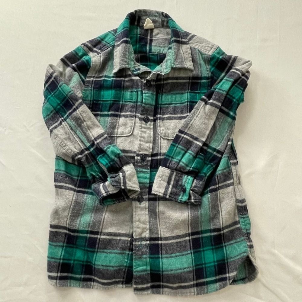 Baby Gap Toddler Boys Green Grey Plaid Flannel Shirt Organically Grown Cotton 5T